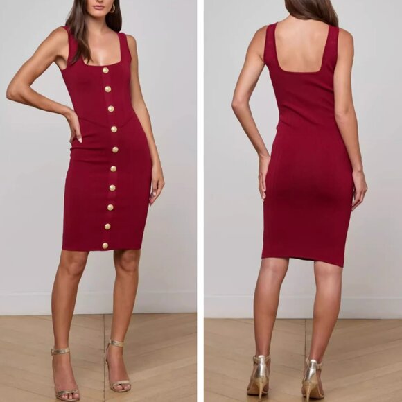 NWT L'AGENCE Soleil Knit Midi Dress - Black Cherry/Gold Quiet Lux - Picture 1 of 10
